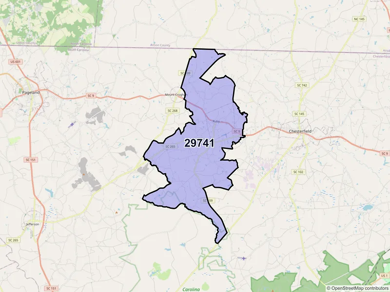 Map of ZIP Code 29741 — Ruby, SC