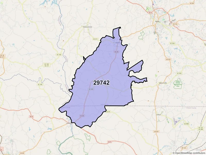 Map of ZIP Code 29742 — Sharon, SC