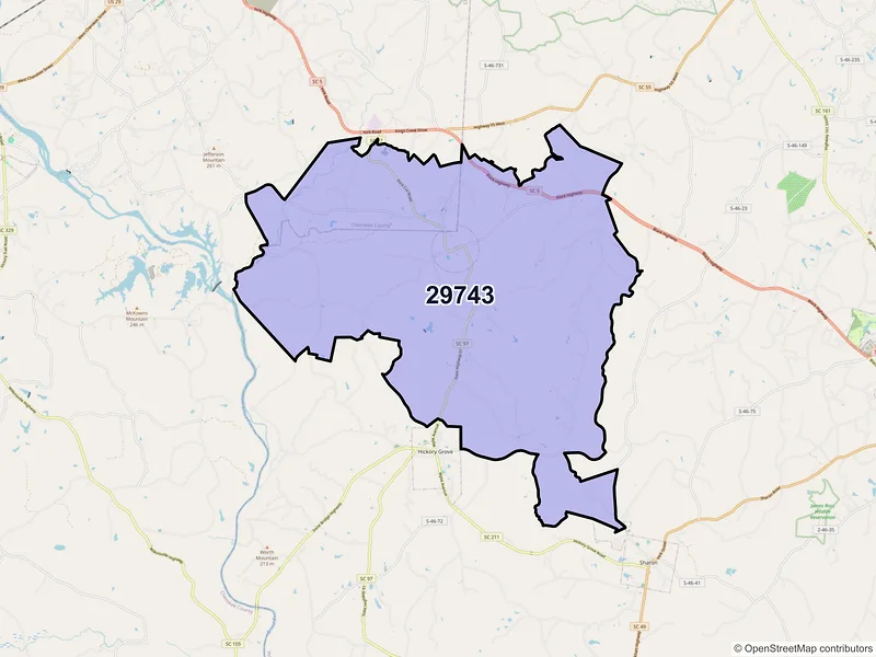 Map of ZIP Code 29743 — Smyrna, SC