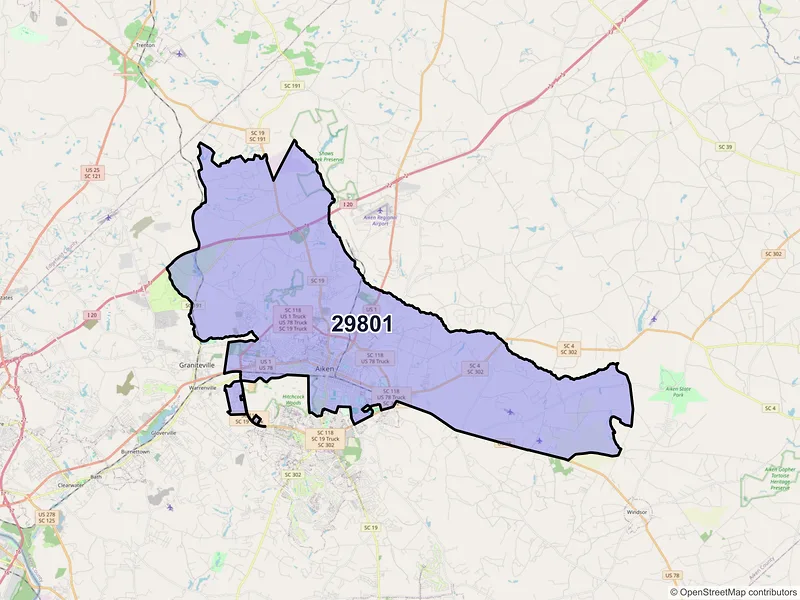 Map of ZIP Code 29801 — Aiken, SC
