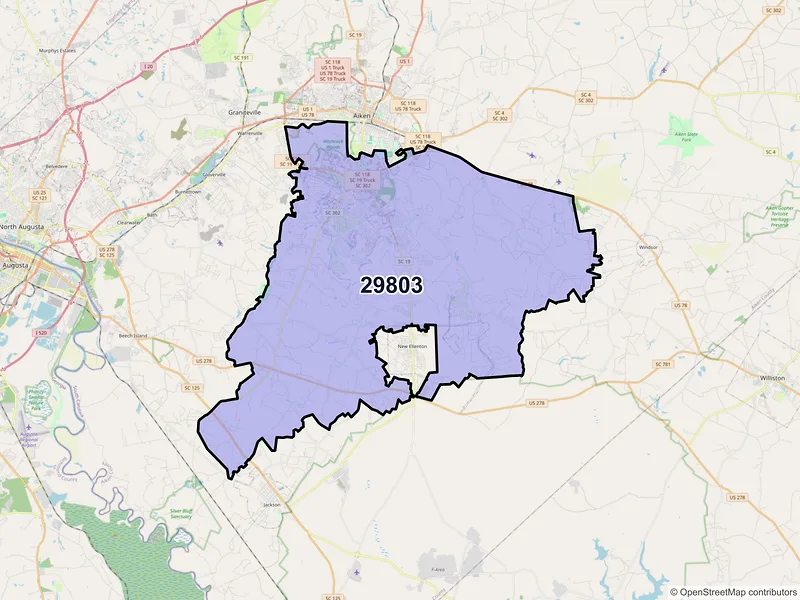 Map of ZIP Code 29803 — Aiken, SC
