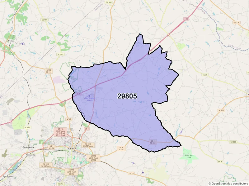 Map of ZIP Code 29805 — Aiken, SC