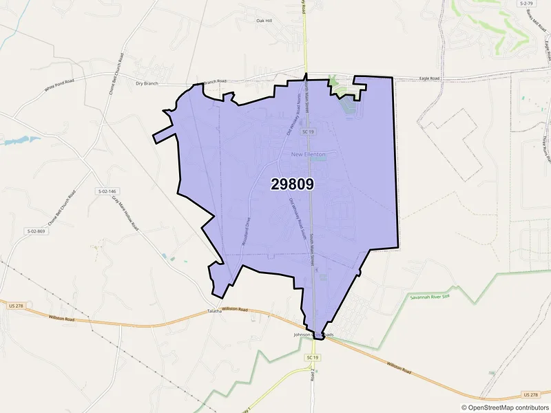 Map of ZIP Code 29809 — New Ellenton, SC