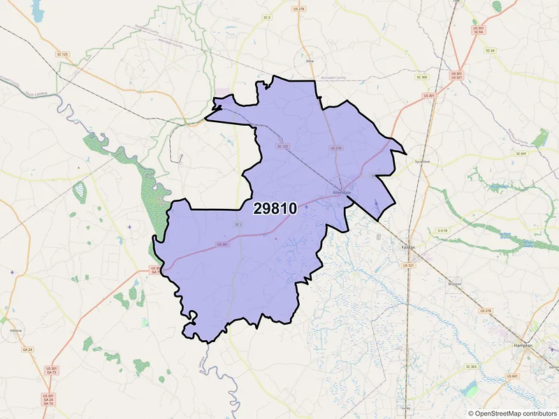 Map of Allendale, South Carolina and ZIP codes