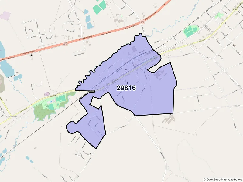 Map of Bath, South Carolina and ZIP codes