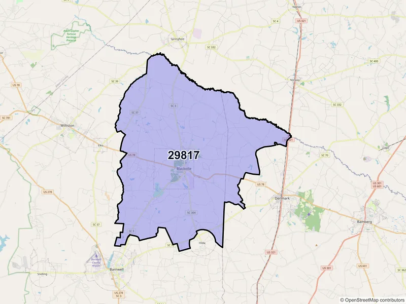 Map of ZIP Code 29817 — Blackville, SC