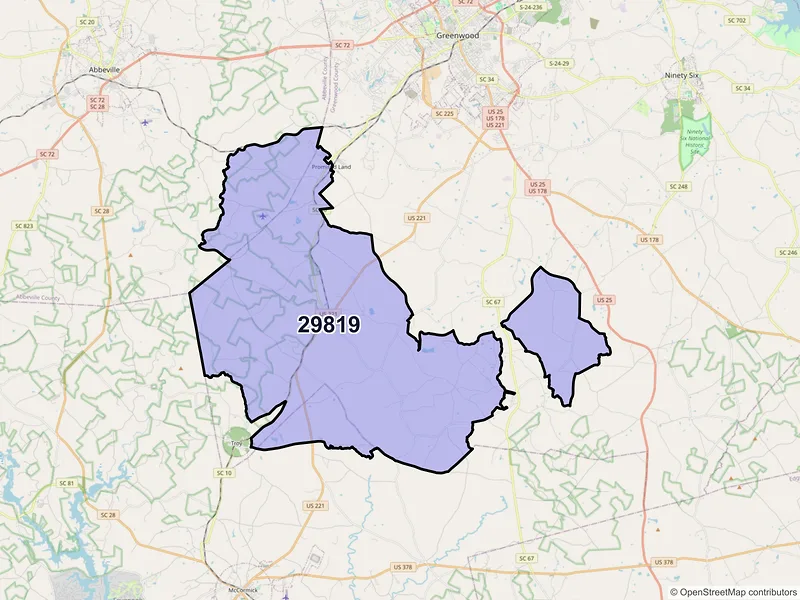 Map of Bradley, South Carolina and ZIP codes