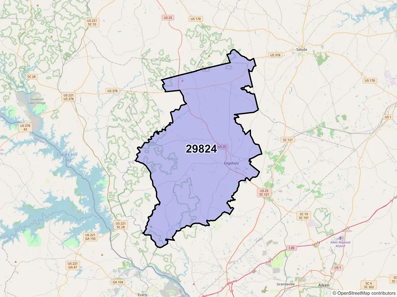 Map of ZIP Code 29824 — Edgefield, SC