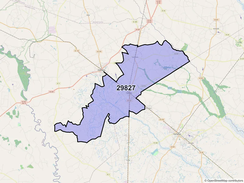 Map of ZIP Code 29827 — Fairfax, SC