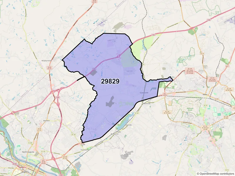 Map of Graniteville, South Carolina and ZIP codes