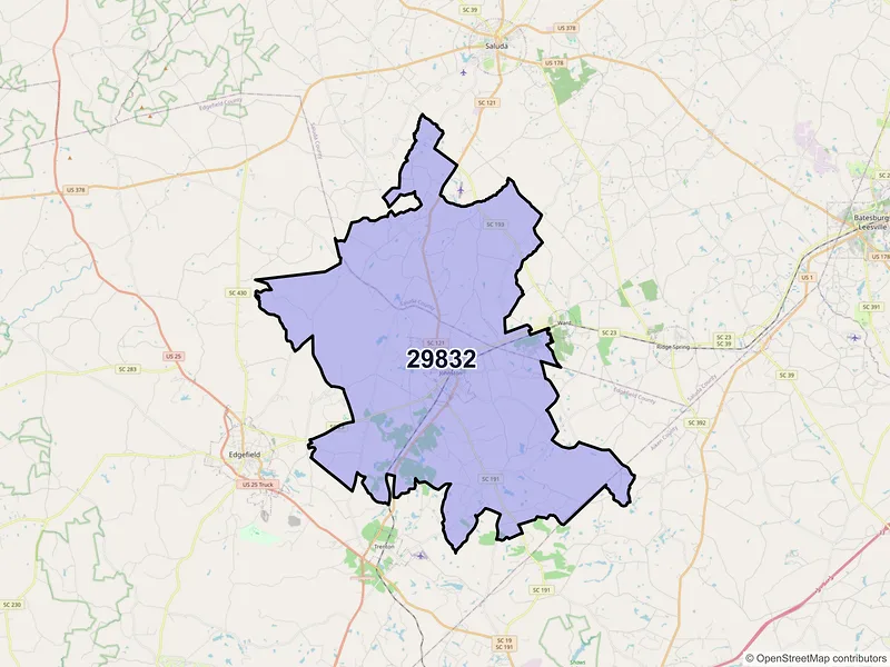 Map of ZIP Code 29832 — Johnston, SC