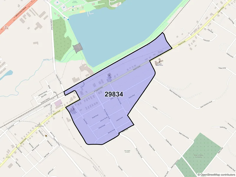 Map of Langley, South Carolina and ZIP codes