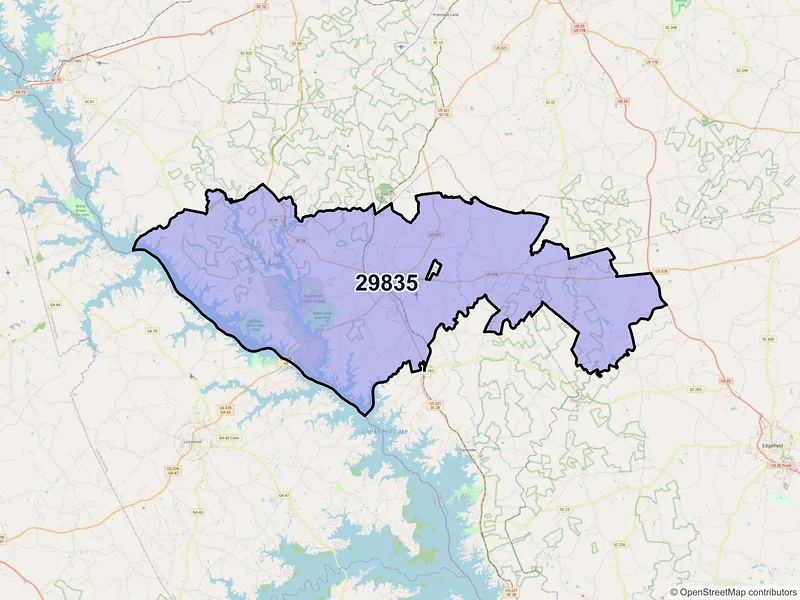 Map of ZIP Code 29835 — Mc Cormick, SC