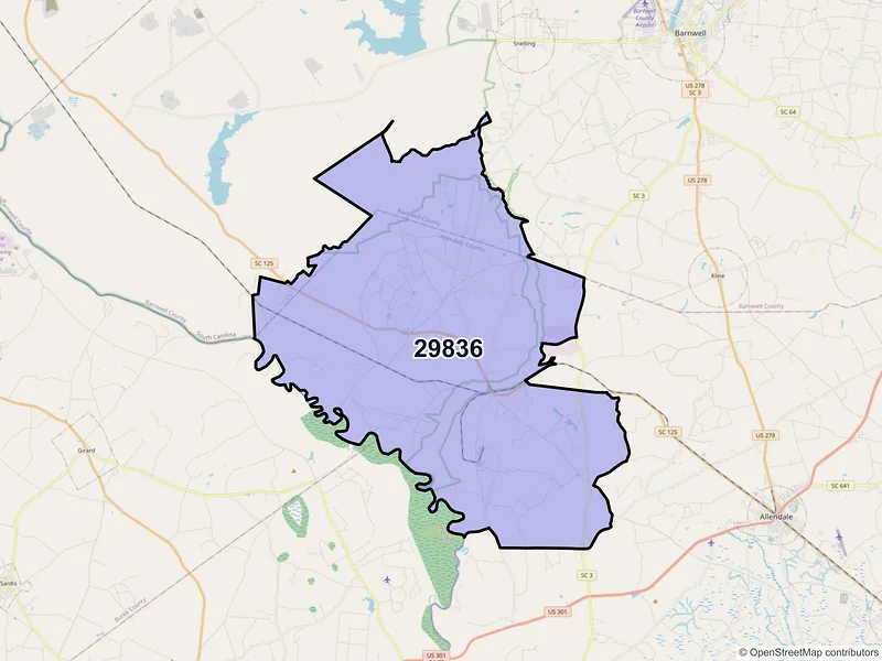 Map of ZIP Code 29836 — Martin, SC
