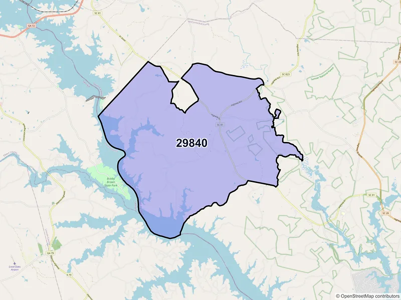 Map of Mount Carmel, South Carolina and ZIP codes