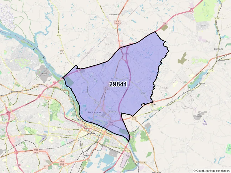 Map of ZIP Code 29841 — North Augusta, SC
