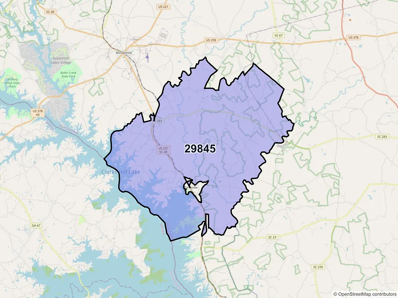 Map of ZIP Code 29845 — Plum Branch, SC