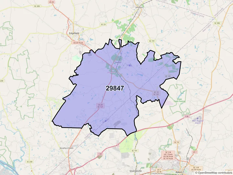 Map of Trenton, South Carolina and ZIP codes