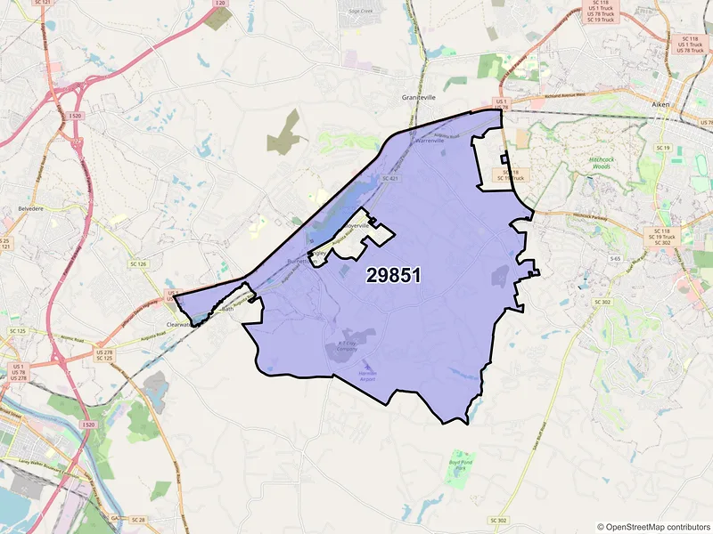 Map of ZIP Code 29851 — Warrenville, SC