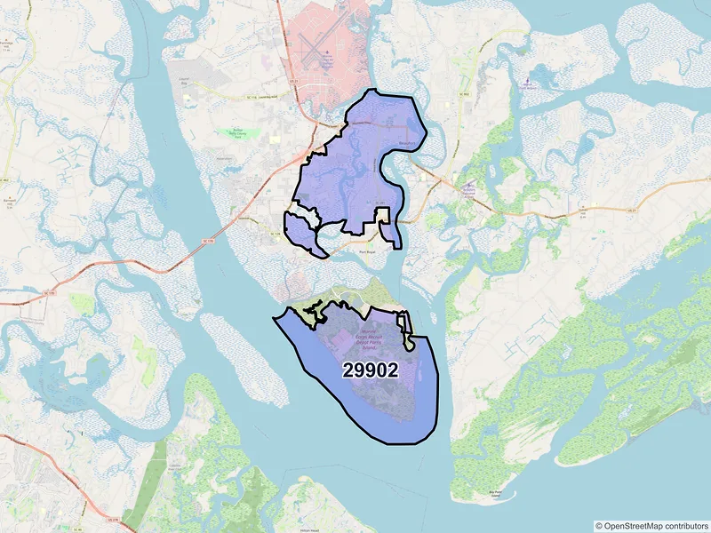 Map of ZIP Code 29902 — Beaufort, SC