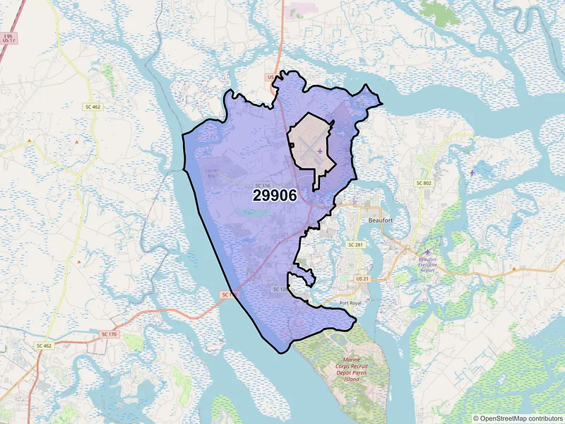 Map of ZIP Code 29906 — Beaufort, SC
