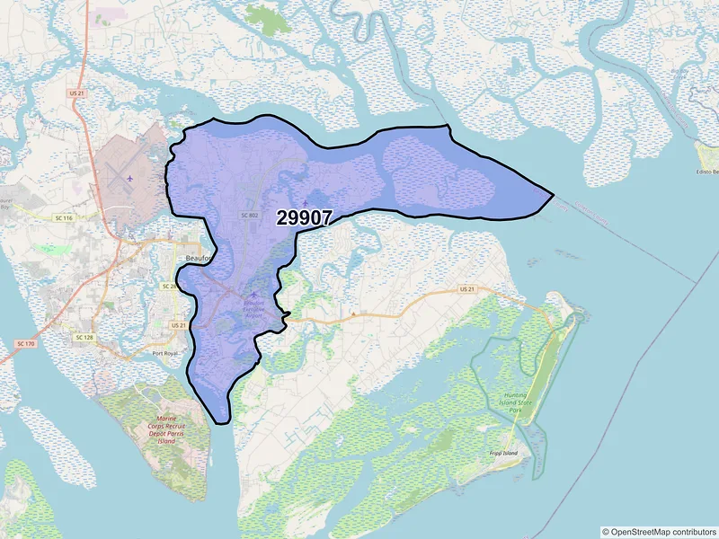 Map of ZIP Code 29907 — Beaufort, SC