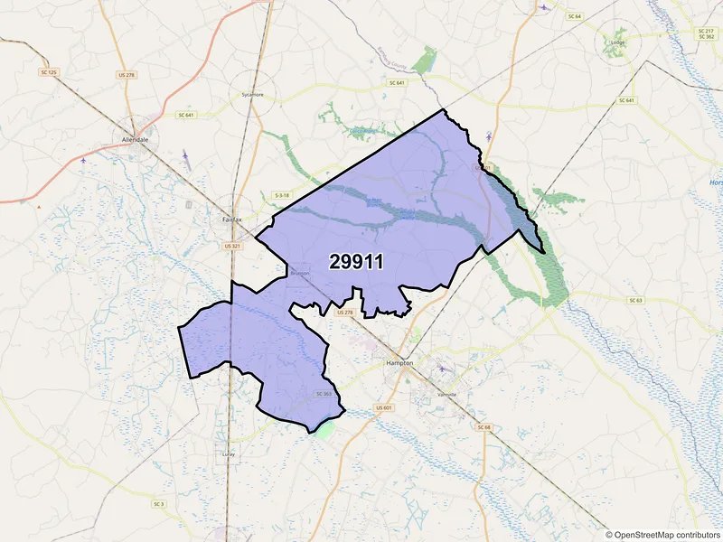 Map of ZIP Code 29911 — Brunson, SC