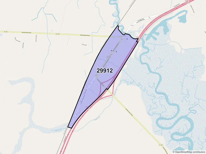 Map of ZIP Code 29912 — Coosawhatchie, SC