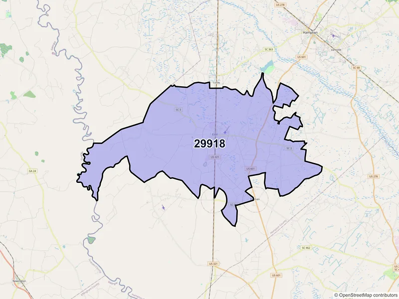 Map of Estill, South Carolina and ZIP codes