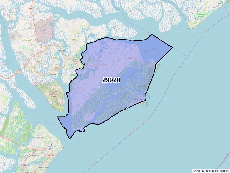 Map of ZIP Code 29920 — Saint Helena Island, SC