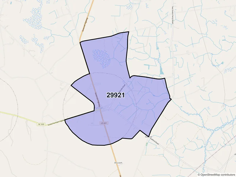 Map of Furman, South Carolina and ZIP codes