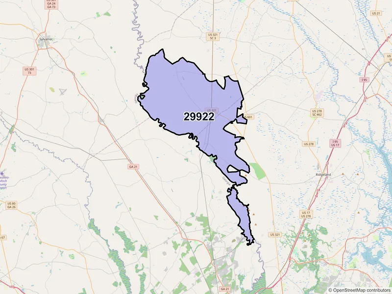 Map of ZIP Code 29922 — Garnett, SC