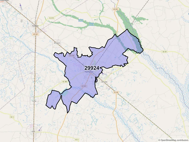Map of ZIP Code 29924 — Hampton, SC