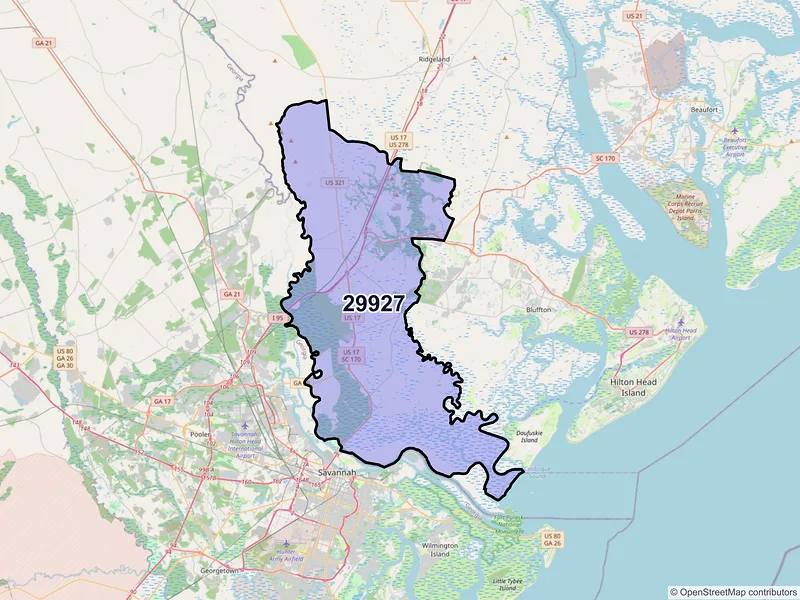 Map of ZIP Code 29927 — Hardeeville, SC