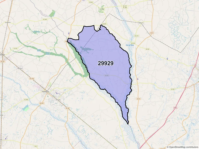 Map of ZIP Code 29929 — Islandton, SC