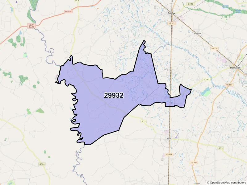 Map of ZIP Code 29932 — Luray, SC