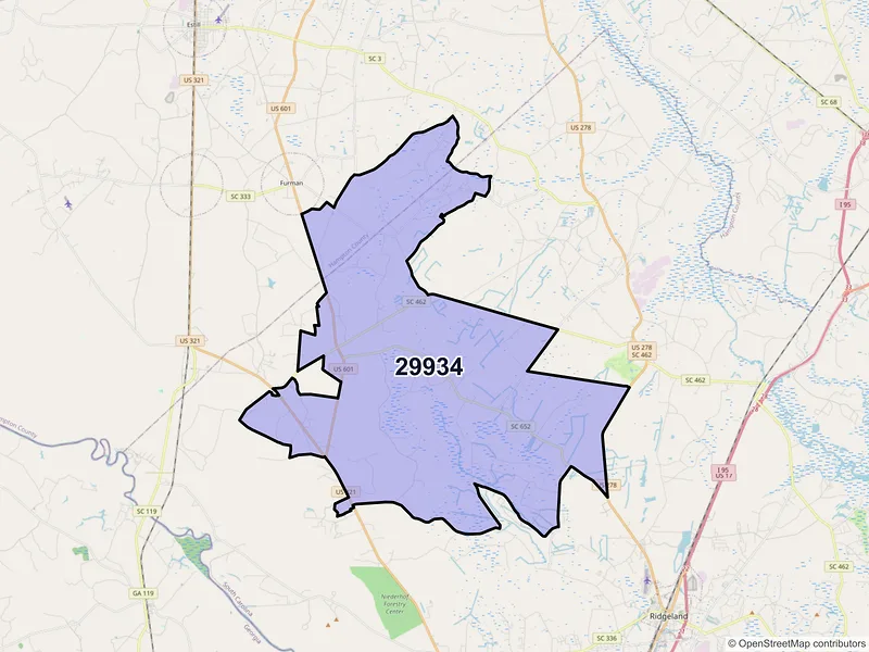Map of ZIP Code 29934 — Pineland, SC