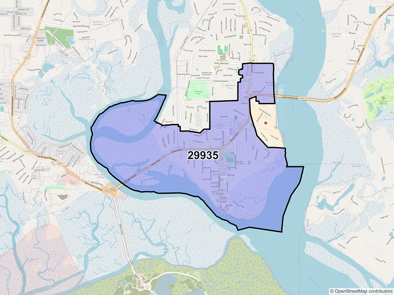 Map of ZIP Code 29935 — Port Royal, SC