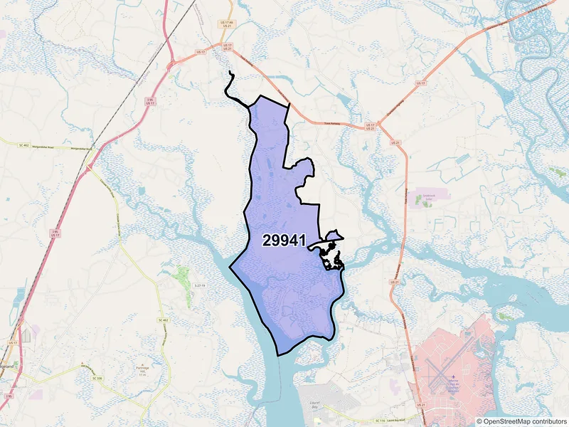 Map of ZIP Code 29941 — Sheldon, SC