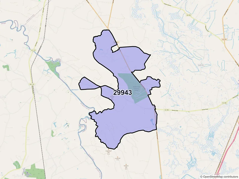 Map of ZIP Code 29943 — Tillman, SC