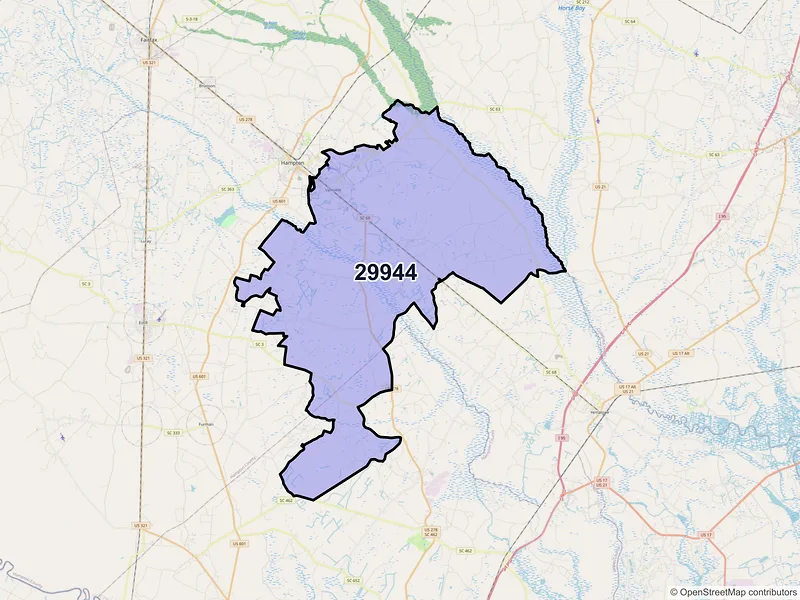 Map of ZIP Code 29944 — Varnville, SC