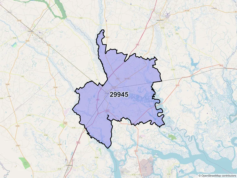 Map of ZIP Code 29945 — Yemassee, SC