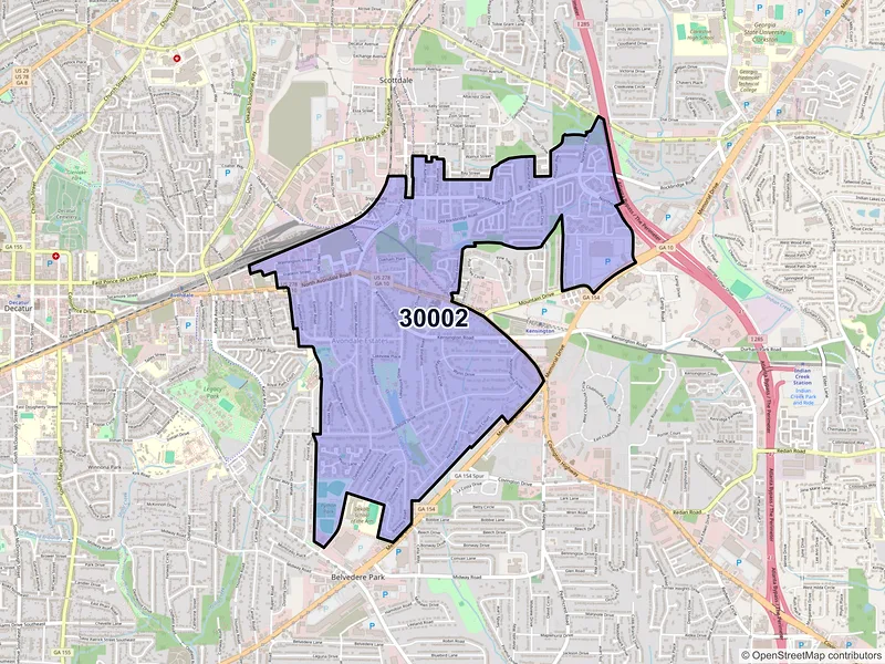 Map of ZIP Code 30002 — Avondale Estates, GA