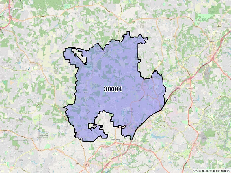 Map of ZIP Code 30004 — Alpharetta, GA