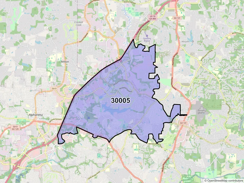 Map of ZIP Code 30005 — Alpharetta, GA