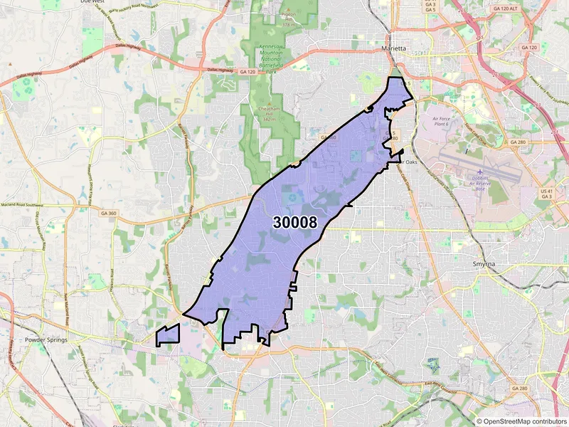 Map of ZIP Code 30008 — Marietta, GA