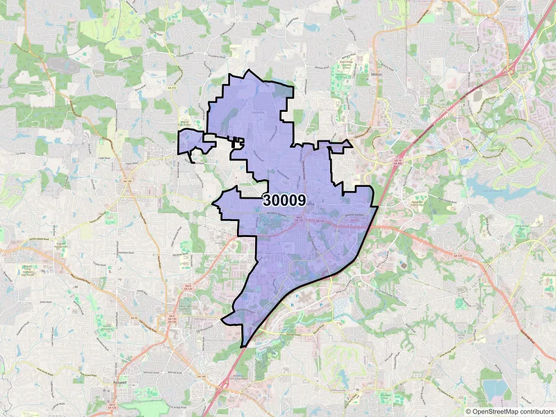 Map of ZIP Code 30009 — Alpharetta, GA