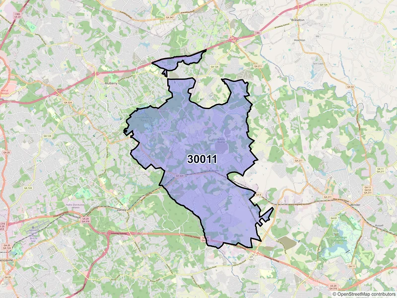 Map of Auburn, Georgia and ZIP codes