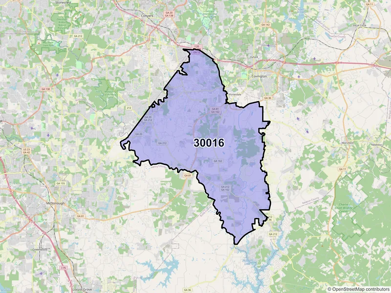 Map of ZIP Code 30016 — Covington, GA