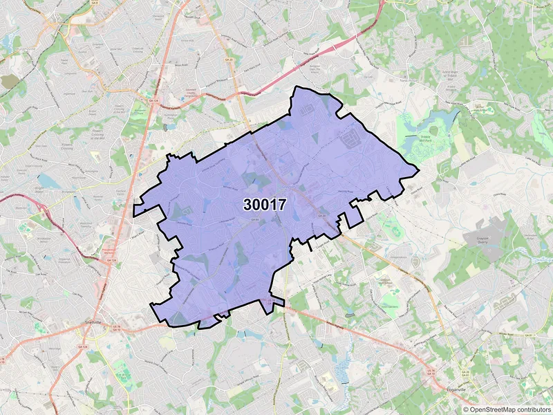 Map of ZIP Code 30017 — Grayson, GA
